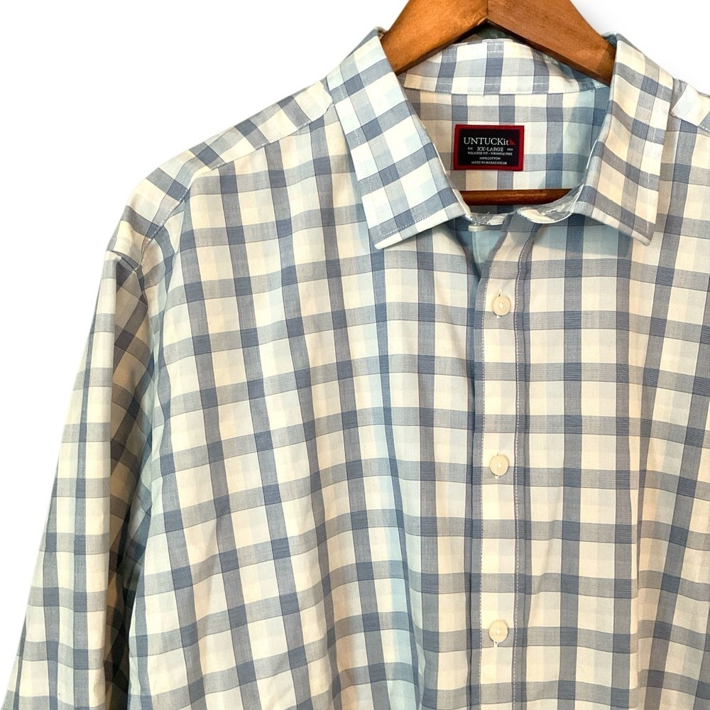 Untuckit Blue Plaid Button Down Collared Shirt Size XXLarge